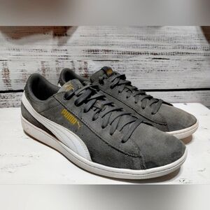 Puma Vikky Suede Sneakers Gray White – Size 10 – Low Profile Classic Court Style